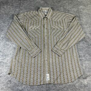 Panhandle Slim Pearl Snap Women's M Black Tan Western Floral Rose Sawtooth Shirt